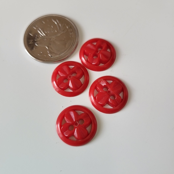 Vintage Round Red Plastic Flat Cross Cutout Design Sewing Buttons ~ 4 Pieces - Picture 12 of 13